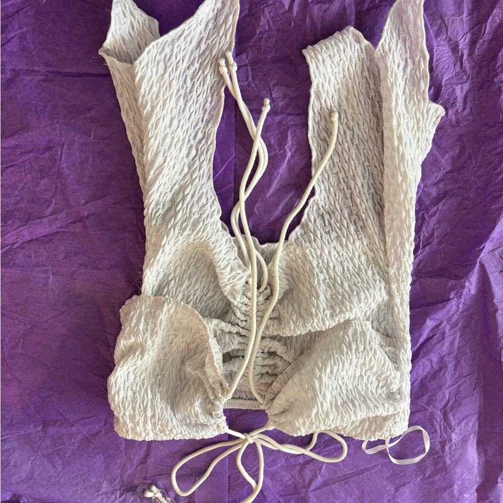 Textured Cream Crop Halter Top